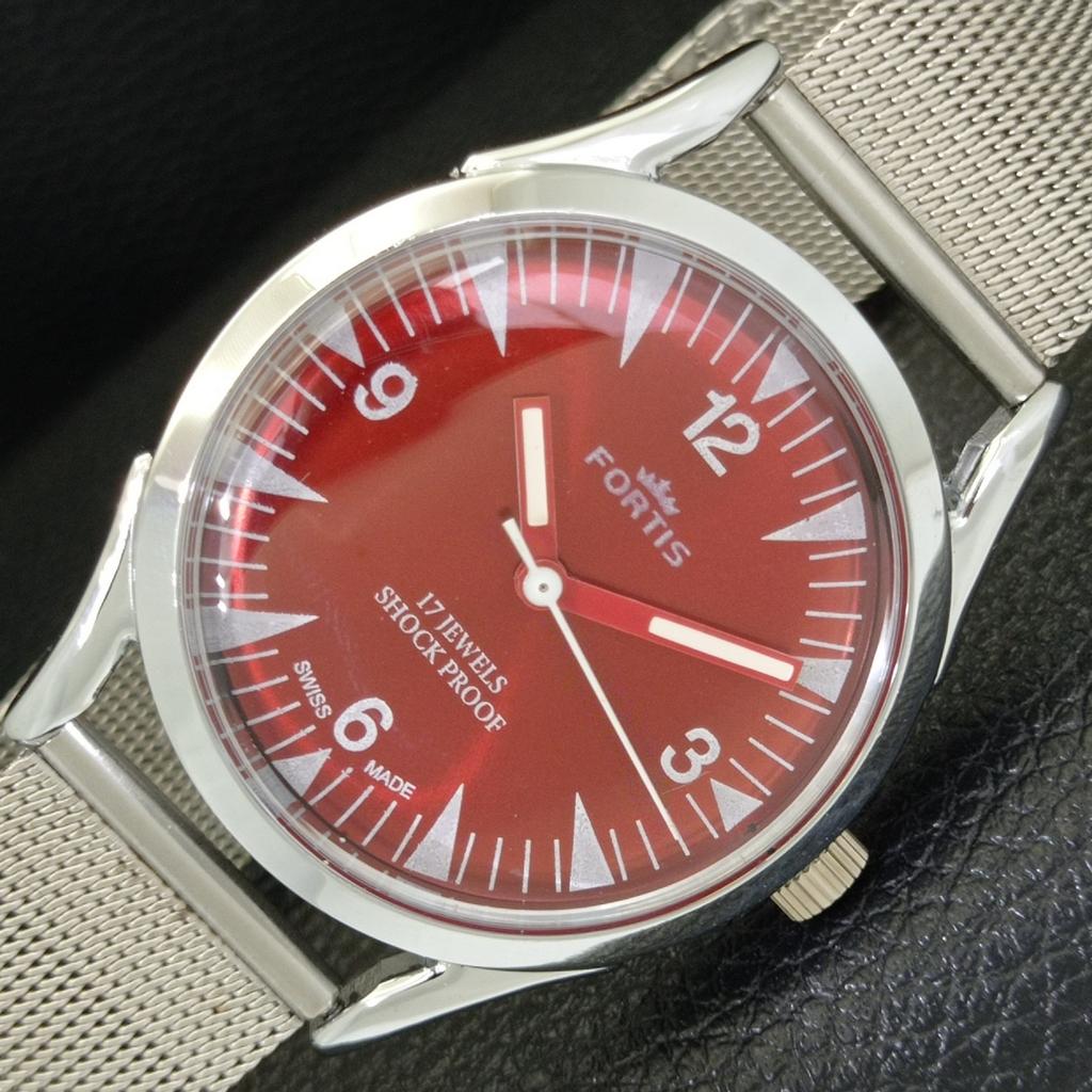 VINTAGE HAND-WINDING SWISS MENS REFURBISHED RED COLOR DIAL WATCH A701029-5 R205a-a701029