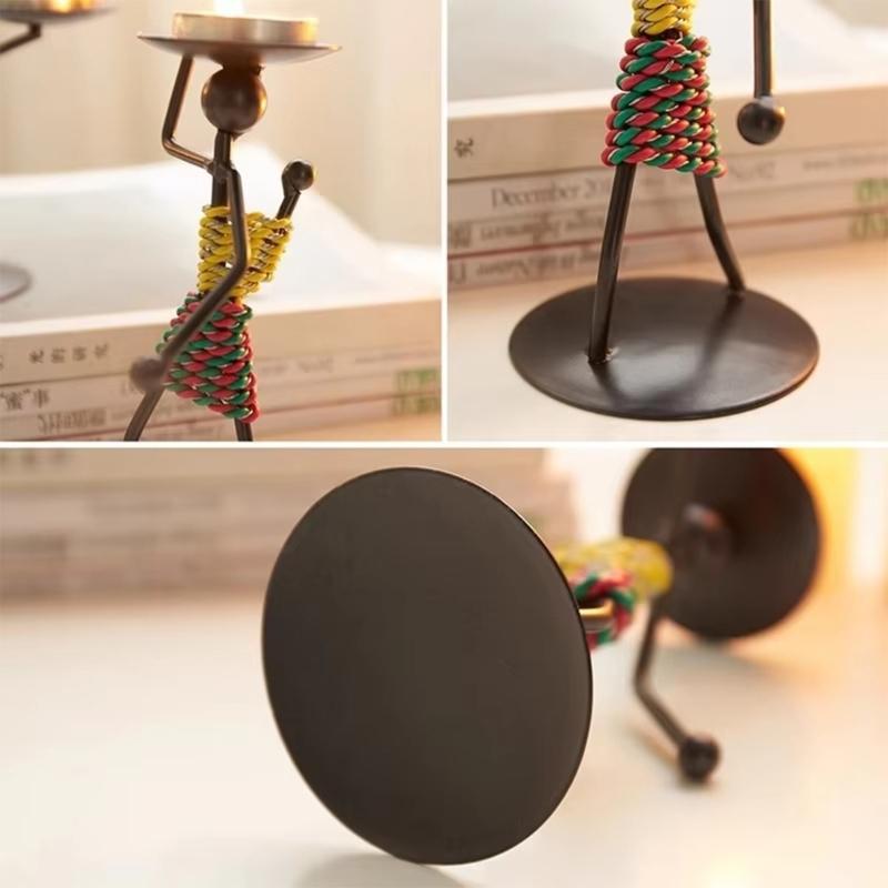 Iron African Tribal Lady Figurine Tealight Candle Holders Decorative Art Piece Ornament For Home Office Tabletop Display