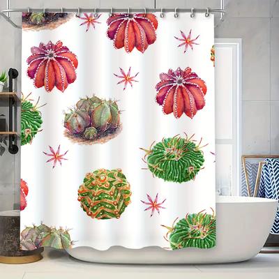 Cortina de Chuveiro Cacto em Aquarela Decoração de Banheiro Para Banheiros Infantis Estampa Floral Rosa Vermelho Verde Azul Tamanho Personalizável 180X180C