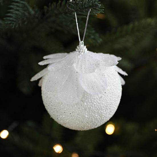 8CM White Foam Christmas Ball Ornament Snowy Holiday Decoration Lightweight Sequin Xmas Tree Hanging Pendant for Home New Year