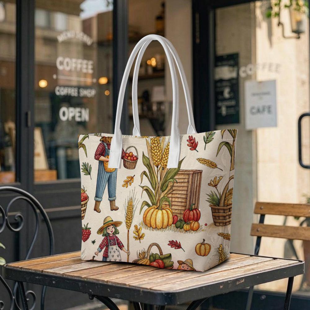 Autumn Harvest Pattern Tote Bag Casual Large Capacity Daily Use Shoulder Handbag