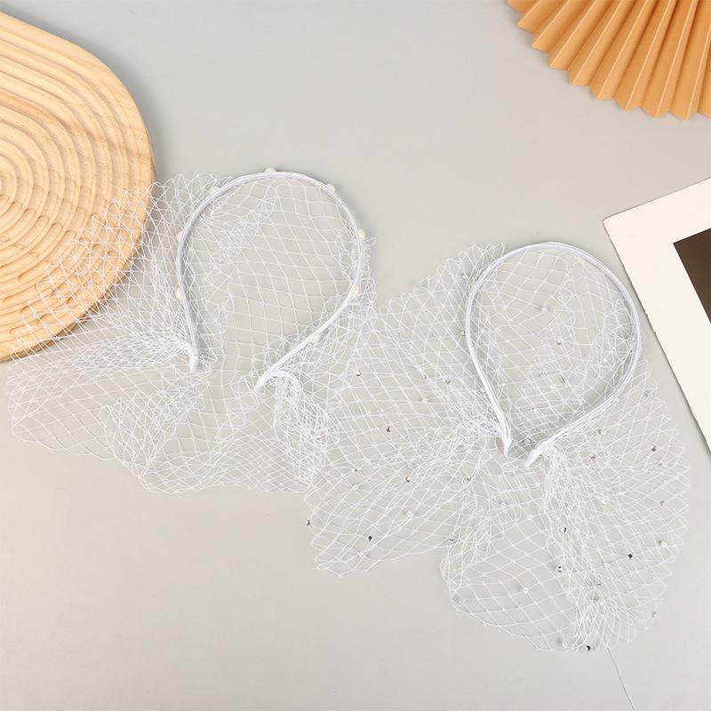 Fashion Tulle Cage Veil With Pearls Wedding Party Dress Veil Headbands Hair Jewelry Party Stage Headgear Headdress
