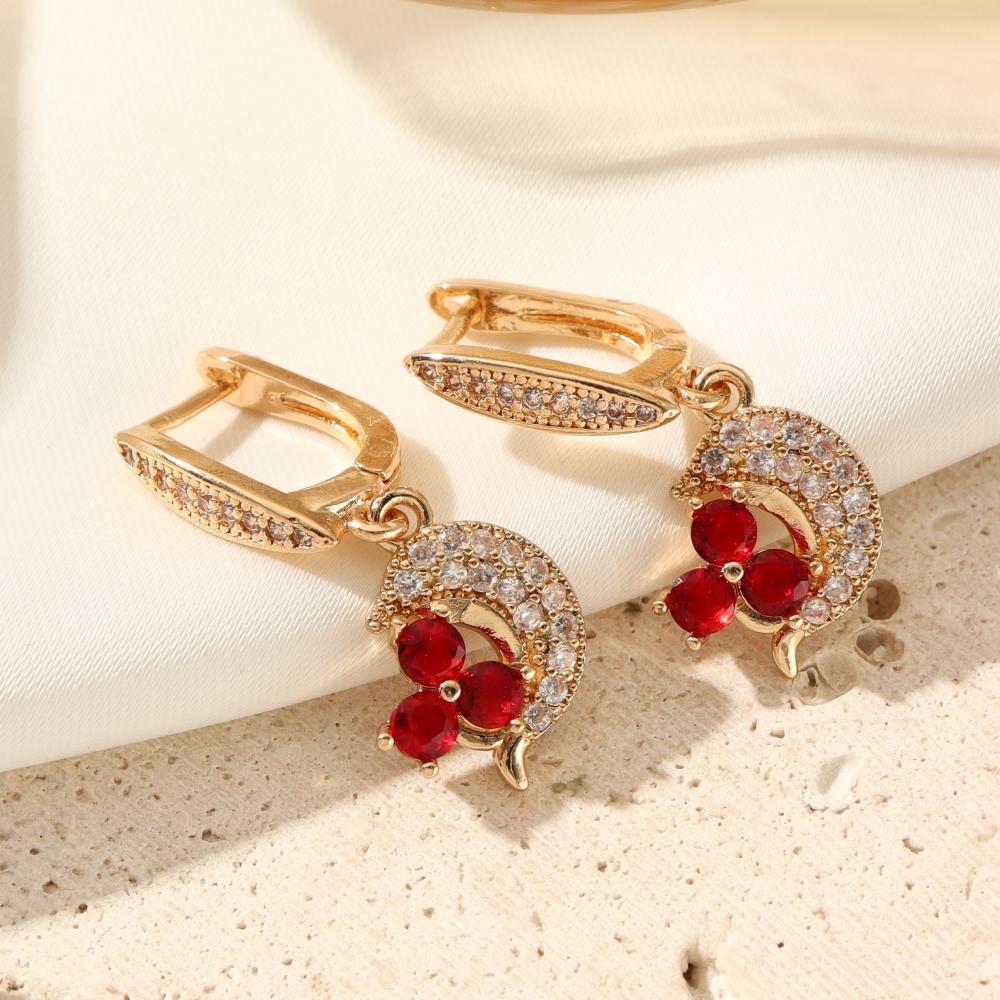 

Серьги-подвески в форме дельфина для женщин 2025 Новые золотистые серьги-капли с цирконием Женские свадебные ювелирные аксессуары для вечеринок красный