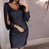 Ladies Elegant Sequins Sexy Vneck Mini Casual Cocktail Party Slim Stylish Dress