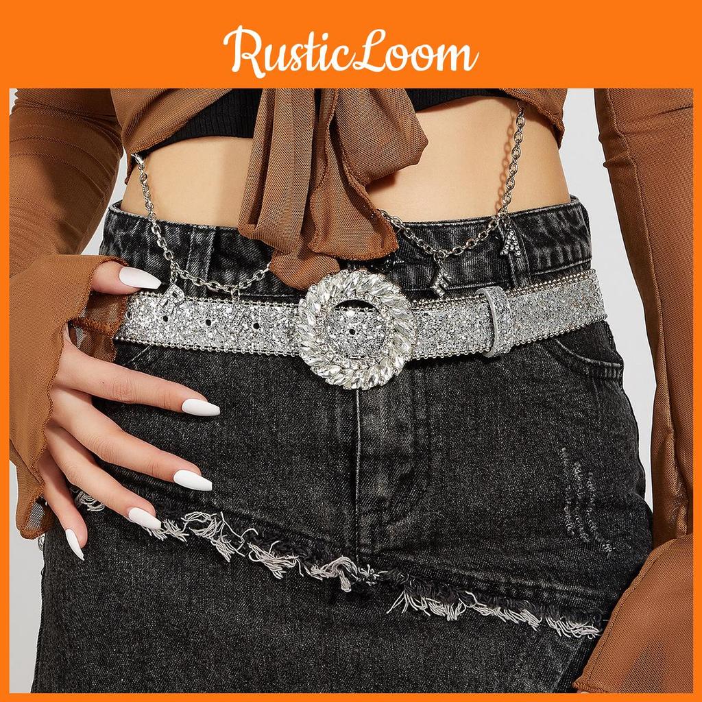 Trendy Wide Waist Belt With Circular Rhinestone Buckle European American Style