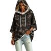 Women's Casual Camouflage Print Hooded Pullover Top with Three-Quarter Sleeves