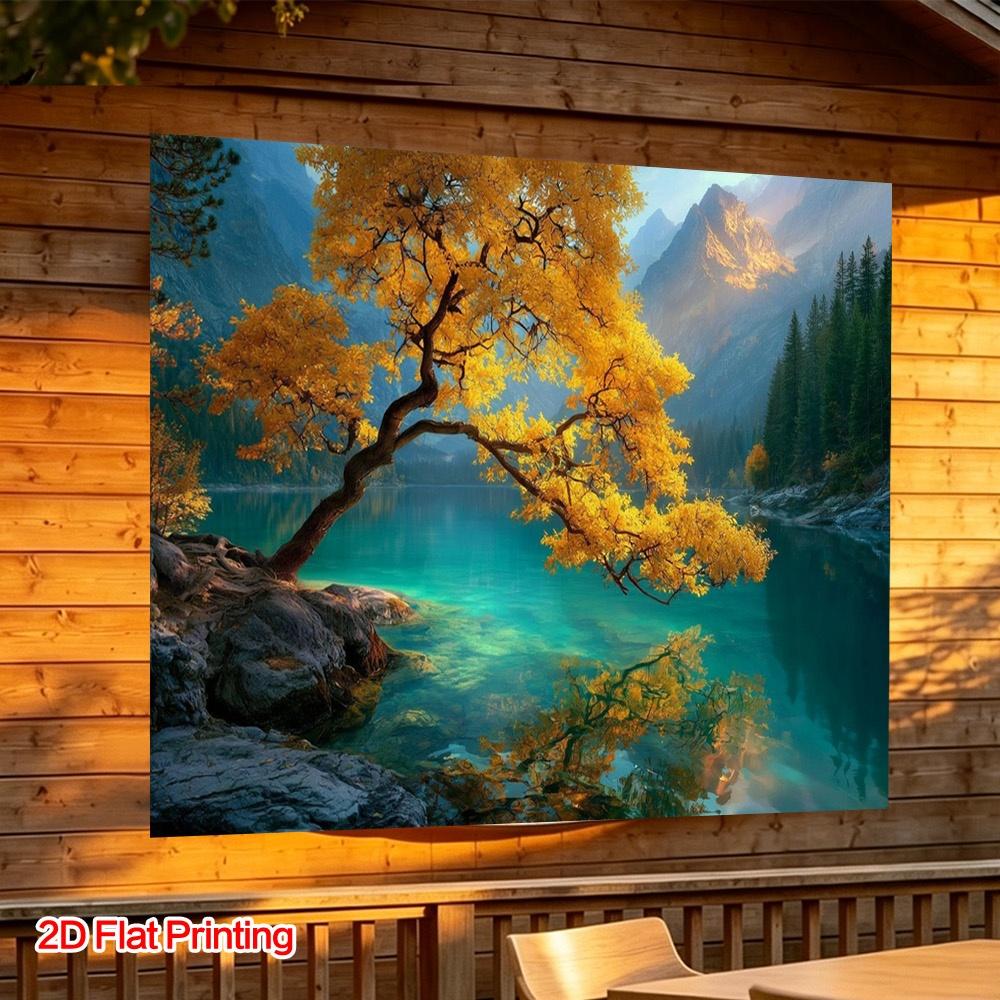 2D Plane, 1 Piece. Autumn Trees by the Lake. Suitable for Home Studio Decoration and Balcony/yard Background.