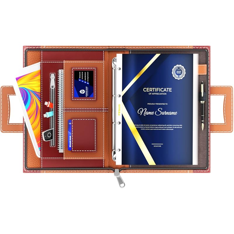 FEDUS Files for Documents 20 Leafs Foolscap Size (Bigger Than A4 Size) 4 Ring File with Hidden Handle Multipurpose Leath