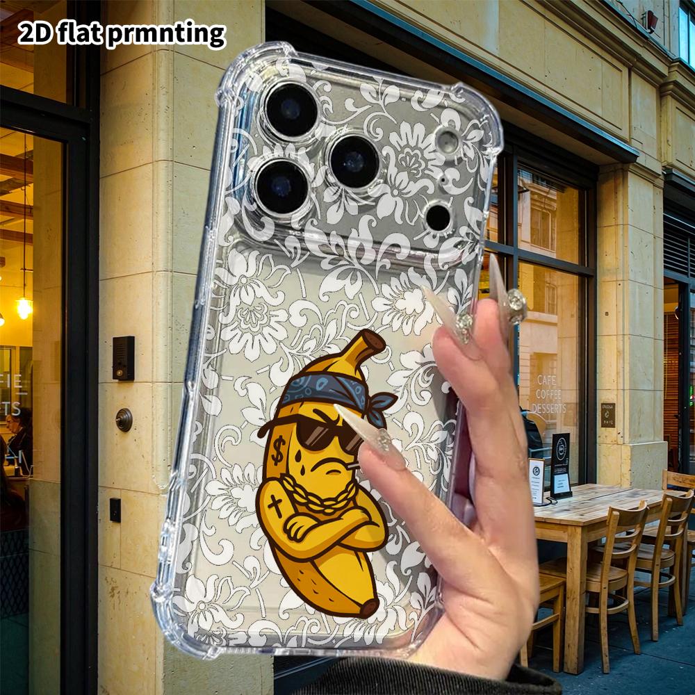 Phone Case: 2D Flat Suitable for iPhone 18 17 16 15 14 13 Pro, Transparent Four Corner Protective Case, Banana Cartoon, Christmas and Halloween Gifts
