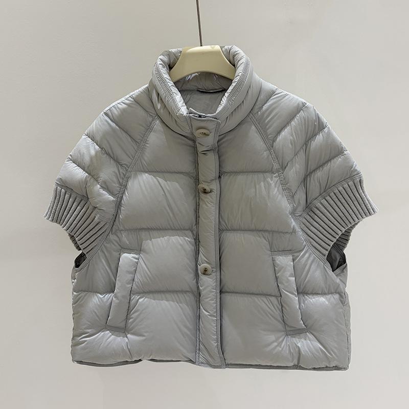 Winter white duck knitted sleeve splicing down puff down jacket women's stand-up collar short loose casual bread jacket