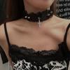 Y2k Subculture Charm Sliver Color Cross Pendant Rivet Wings Lace Collar Necklace for Women Punk Personality Halloween  Jewelry