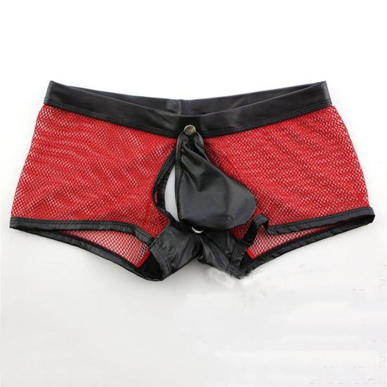 Men Thongs Hollow Out Mesh Sexy Opening U Convex Super Breathable Men Boxers Inner Wear Clothes