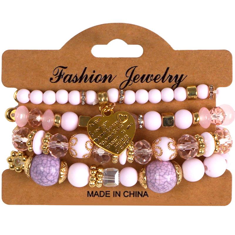 

Богемский браслет из бусин в форме персикового сердца с плетеным вручную кулоном