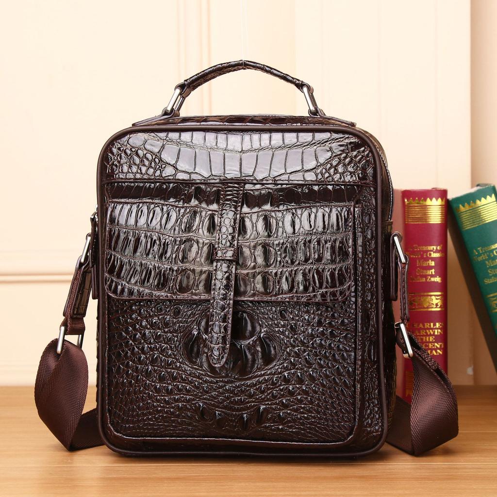 Crocodile-patterned Men's Bag, Daily Small Shoulder Bag, Business Crossbody Bag, Large Capacity Backpack, Casual Leather Men's Bag, Retro