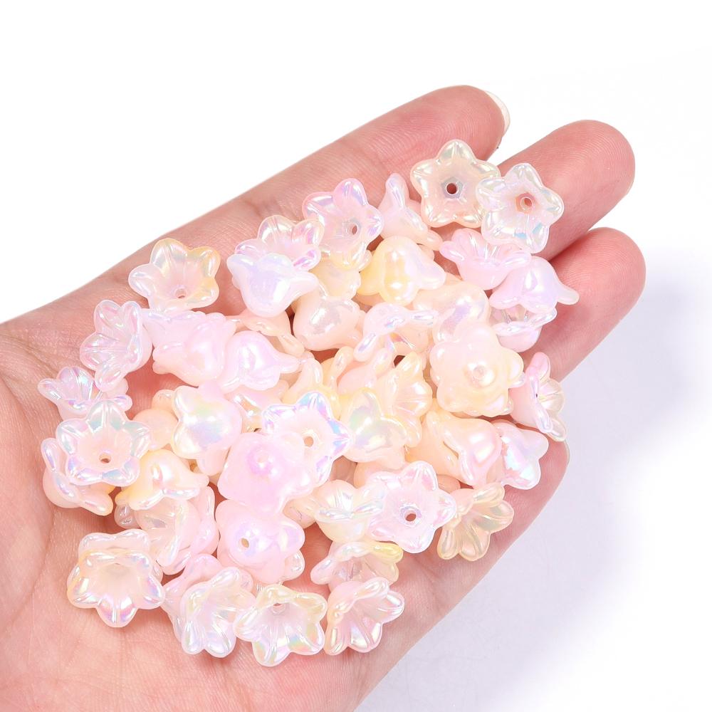 100pcs 6x12mm Flower Acrylic Beads Colorful Bell Orchid Flower Loose Beads For Jewelry Making DIY Bracelets Earrings Accessories