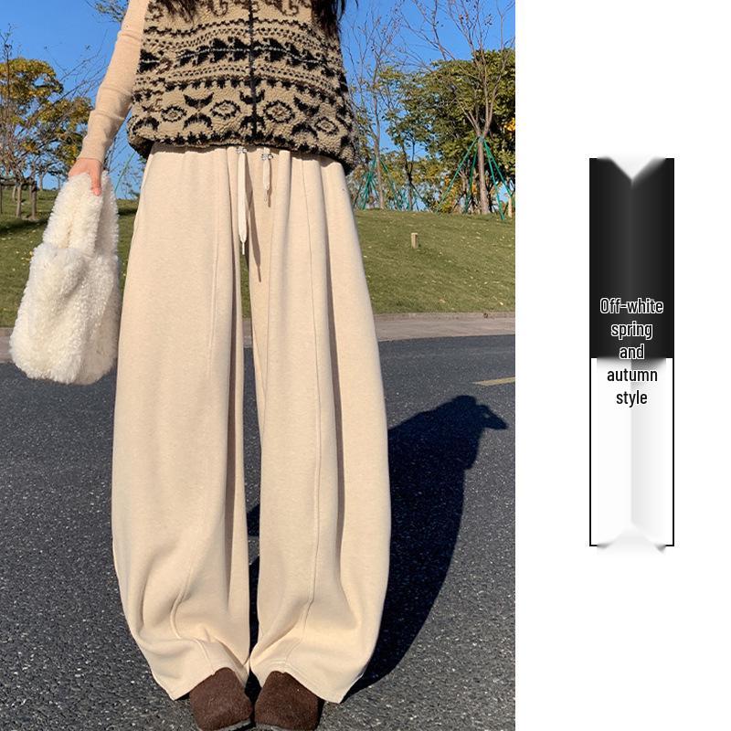 2025 New American Style Maternity Wide-Leg Plus Velvet Woolen Pants with Cashmere L