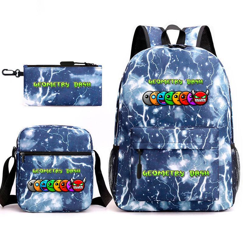 Geometric sprint trend starry sky schoolbag three-piece geometry dash heat transfer personalized backpack leisure bag