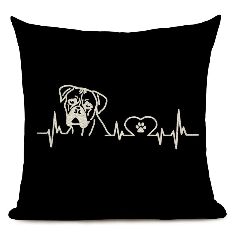 Black and White Animal Cushion Cover Dachshund Dog Shapi Dog Wave Heart Print Sofa Decorative Pillow Case