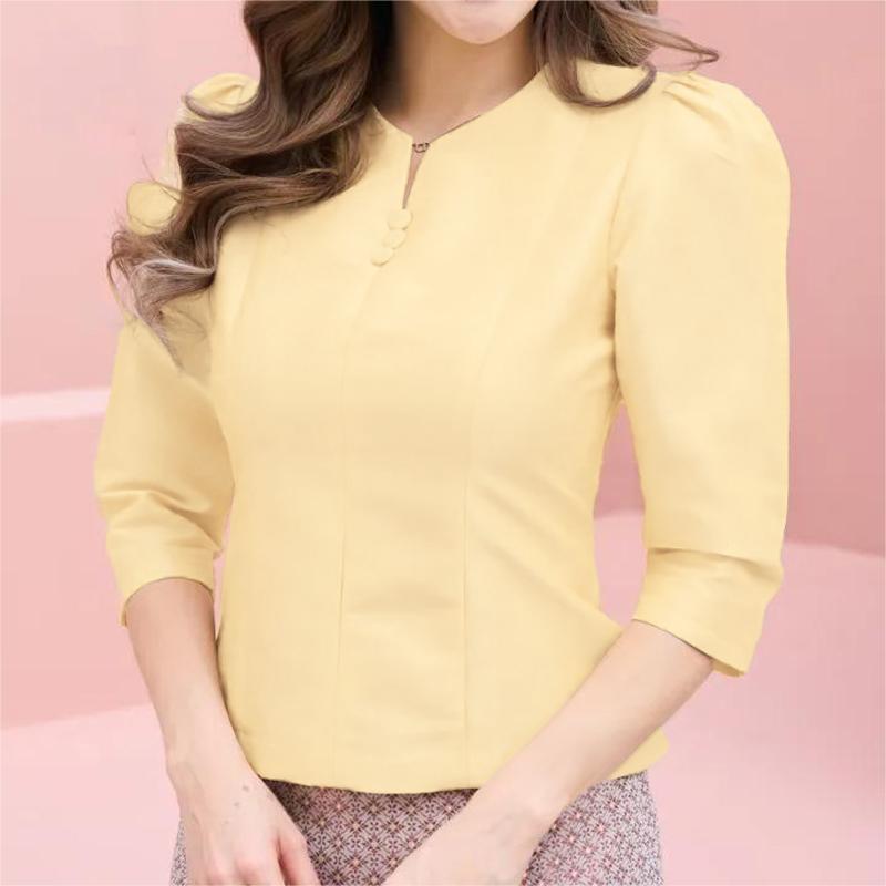 ZANZEA Women Casual Round Neck Solid Color Summer 3/4 Sleeve Blouse