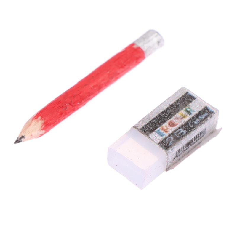 1 sett 1:12 Dukkehus Miniatyr Notebook Blyant Viskelær Student Skrivesaker Modell Barn Late Leke Leke Dukkehus tilbehør