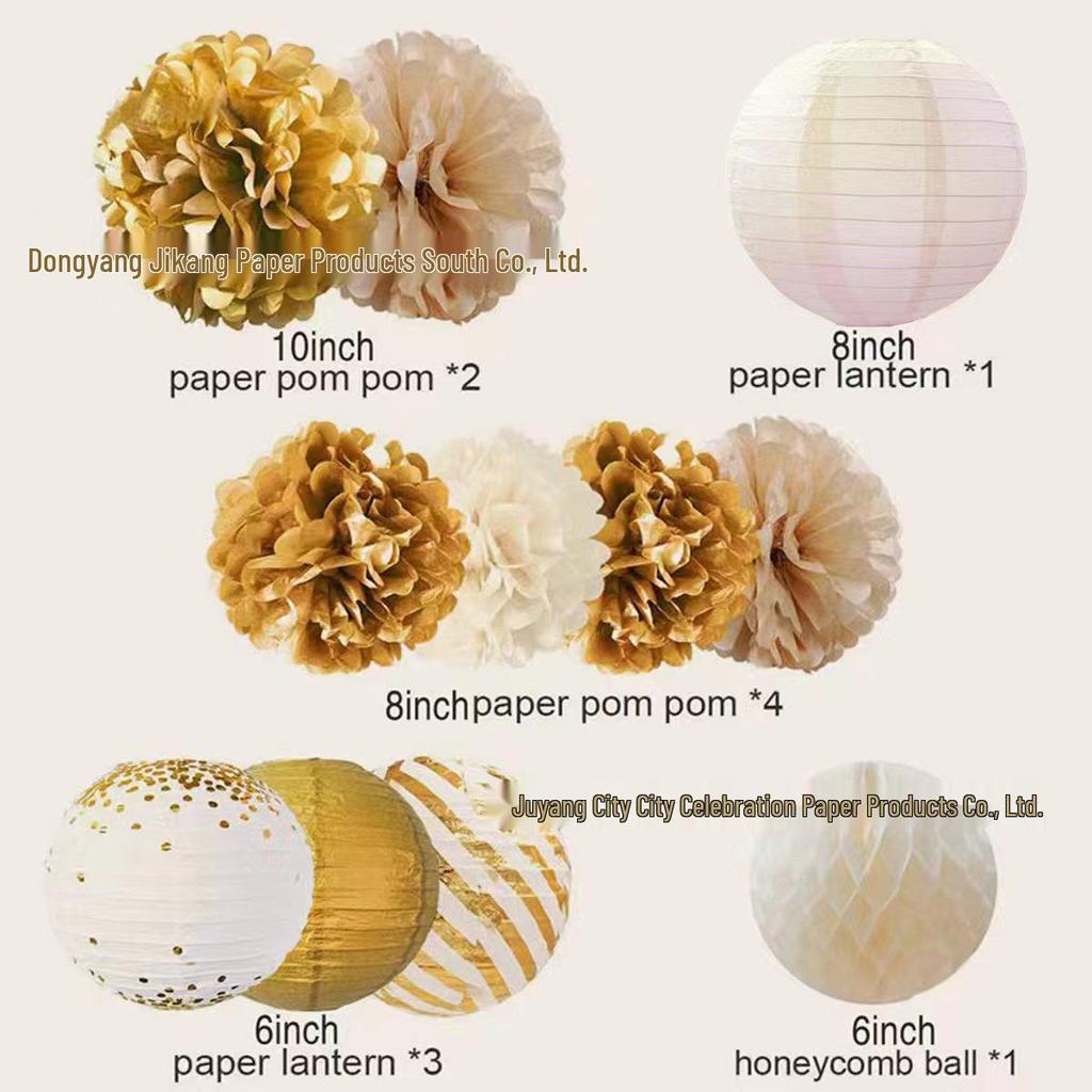 Rose Gold Paper Décor Set: Flower Stamped Lanterns & Honeycomb Balls for Parties