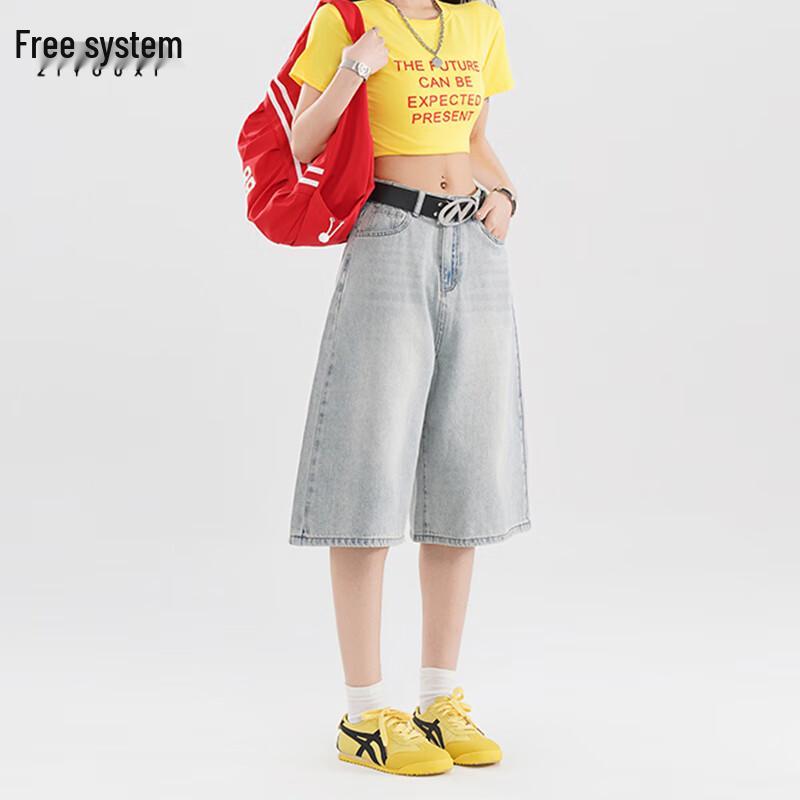 Women s Retro High-Waist Loose Denim Shorts XL