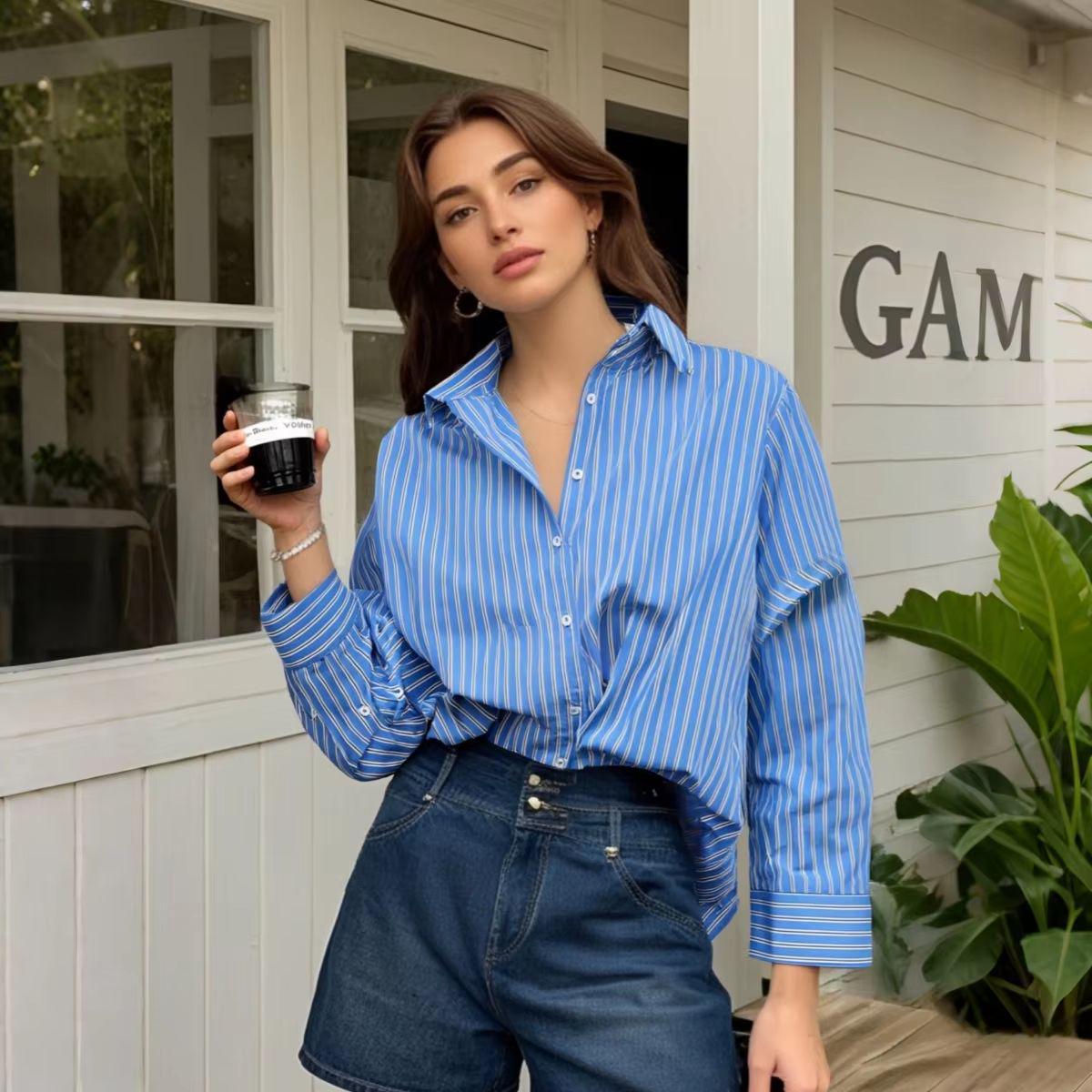 

Spring/Summer 2025 Women s Casual Loose Striped Shirt - Lazy Style & Chic S