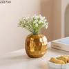 Honeycomb Texture Ceramic Vase Golden Round Plant Pots Table Decoration Flowers Arrangement Flower Vase Room Aesthetic Decor