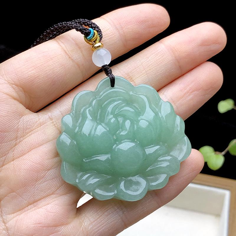 Natural Xinjiang Green Lotus Jade Pendant Necklace for Women - Good Luck Charm