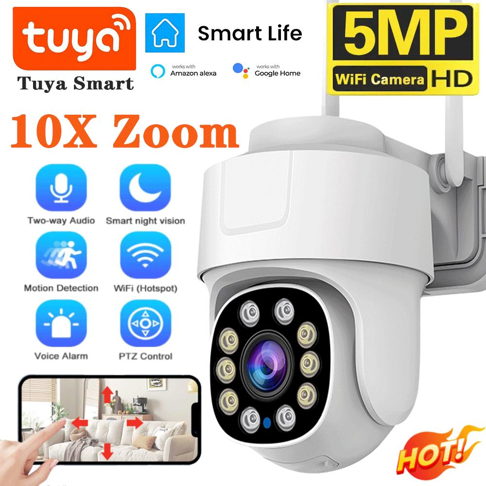 

10X PTZ Zoom Wifi Camera Tuya Smart Outdoor Home Security Video Surveillance 5MP Wireless IP Cameras AI Automatic Human Tracking Cam No SD Card