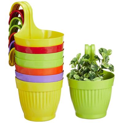100% Virgin Plastic Hanging Planter | Hanging/Hooked Flower Pots for Home, Terrace, Balcony Garden Decoration (Multicolour) | 6.8 Inch (Set of 8