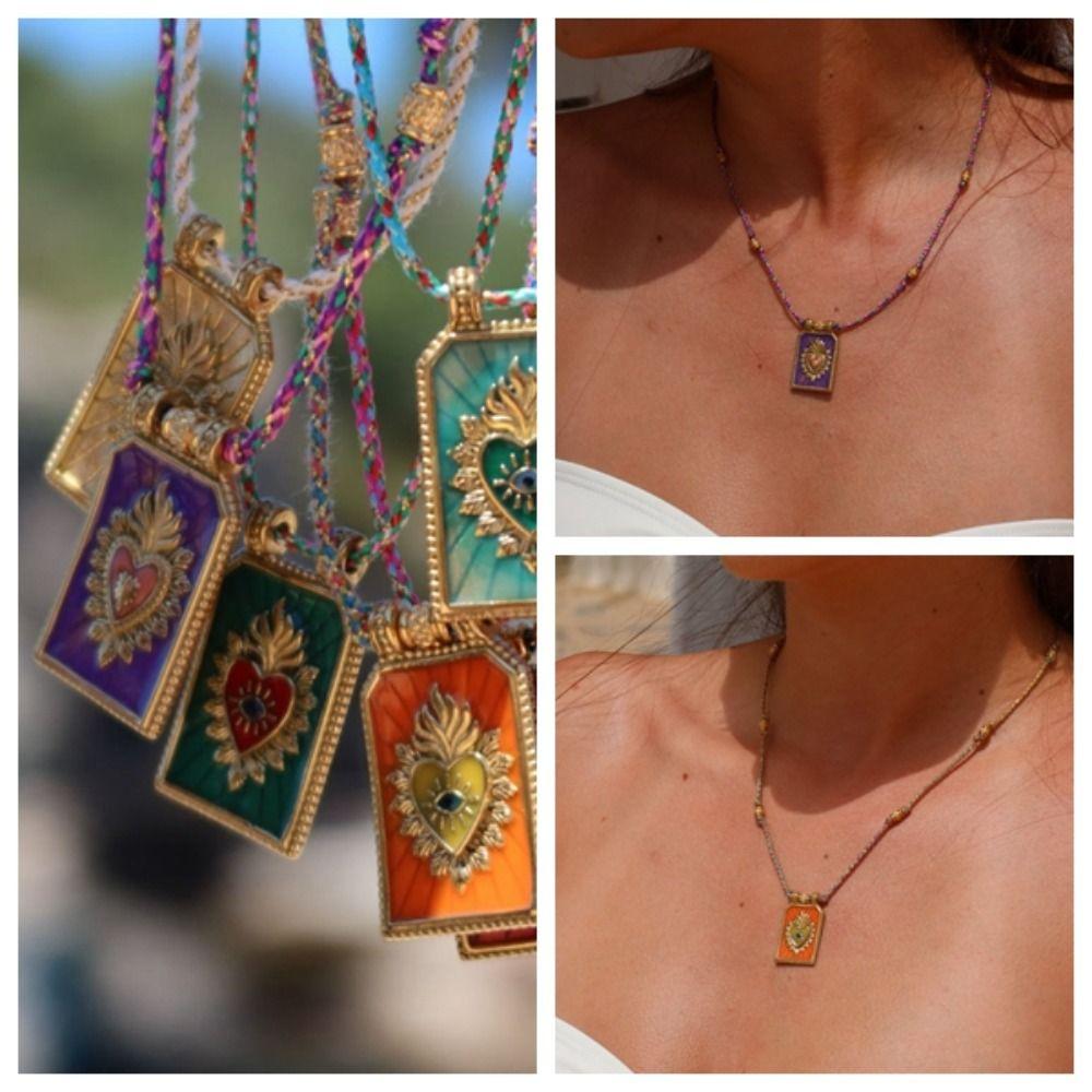 Generous Card Heart Pendant Necklace Gothic Collarbone Chain Fashion Square Necklace Men