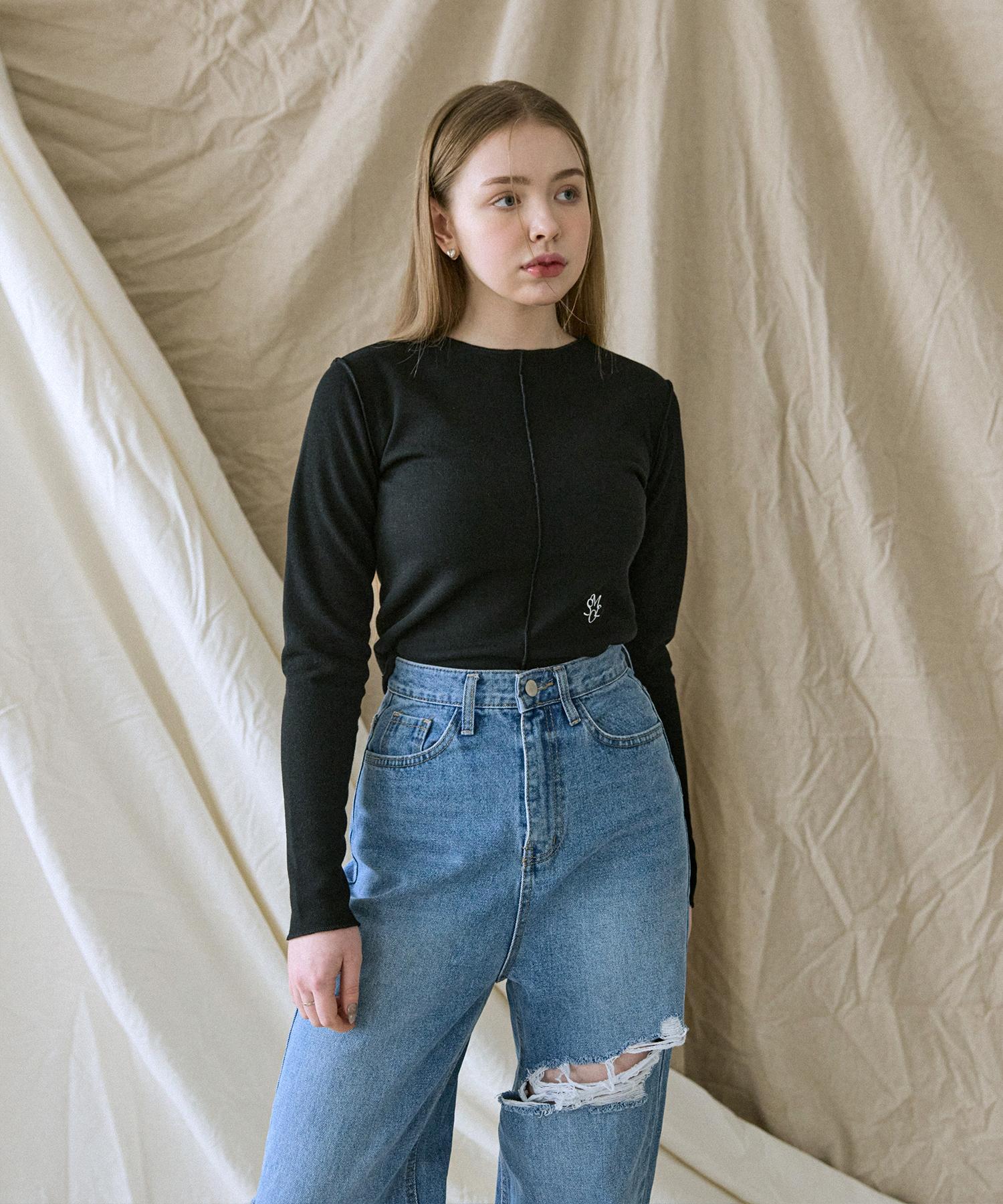Oo Ml Cutout Long Sleeve Knit Top (Black) Black/M