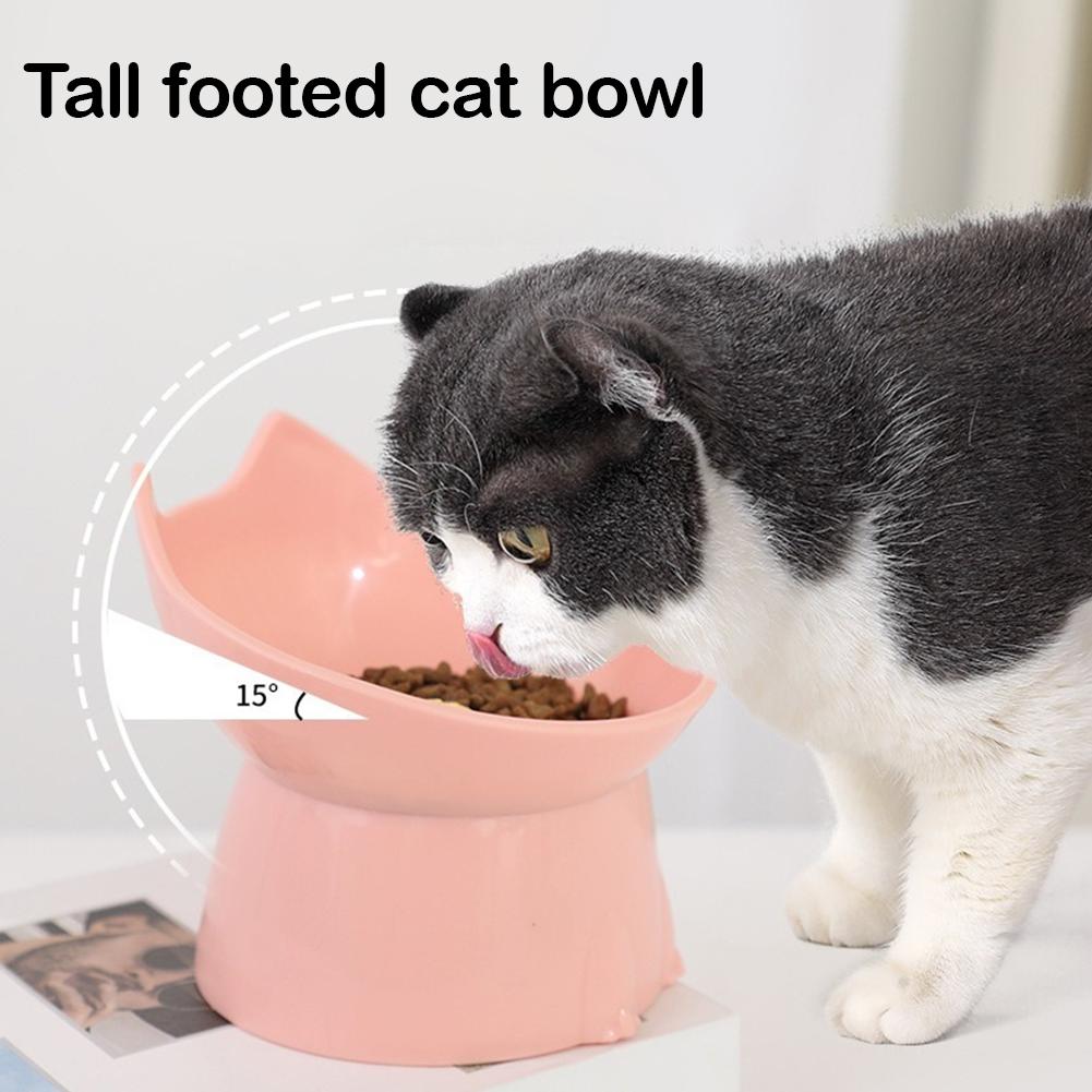 1pc WhiskerWare Elevated Cat Bowl, Anti-Tip Plastic Raised Pet Feeding Dish with Tilted Edge, Neck Protection Kitty Food