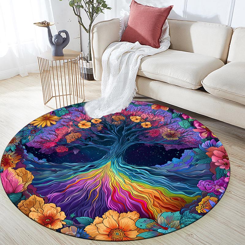 Tree of Life pattern round rug,Carpet Rug for Living Room Bedroom Sofa Playroom Decor,Non-slip Floor Mat,Holiday Gifts and Birthday Gifts.