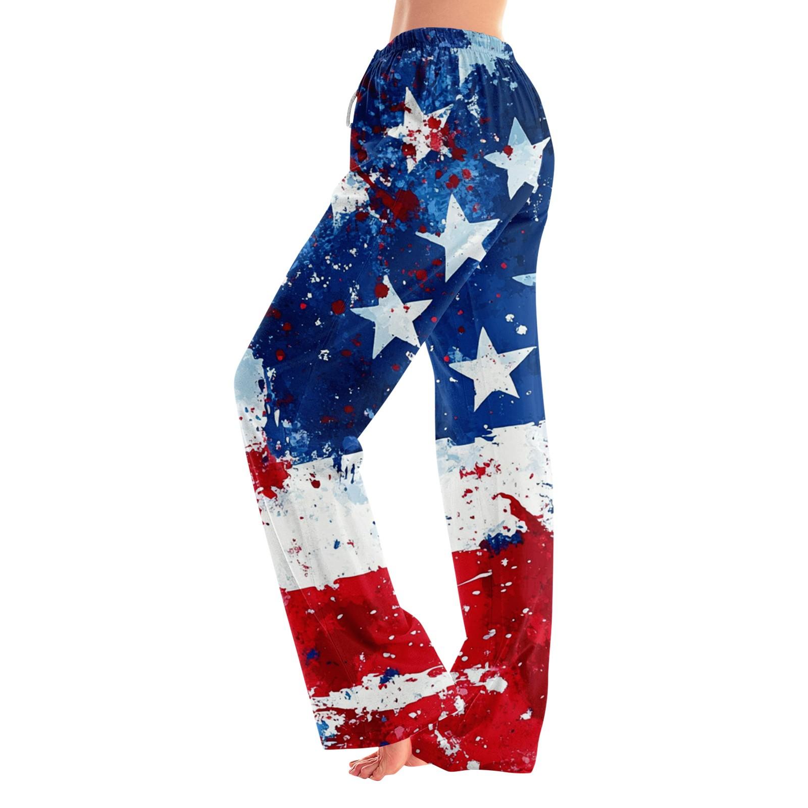 Women s Fashion Loose Independence Day Casual Stitching Printed Casual Pants M шафрановый