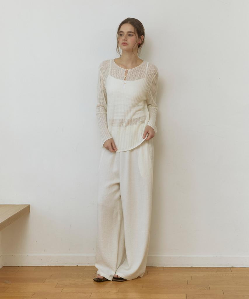 ADAUL Three Button Net See Through Knit - Ivory