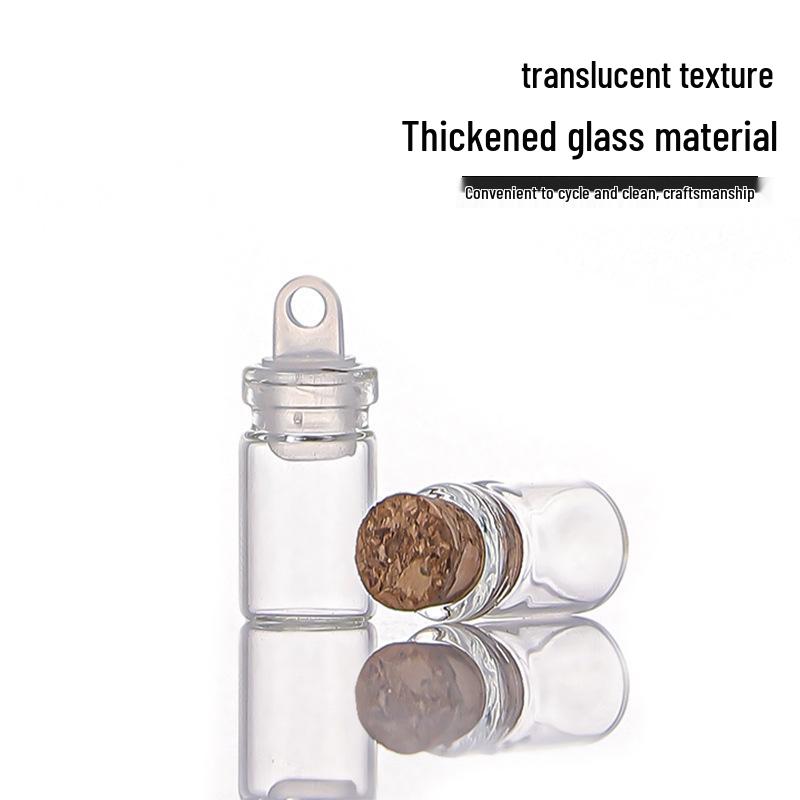 10mm Glass Tube Bottle with Mini Wood Cork, Handmade for DIY or Message Storage.
