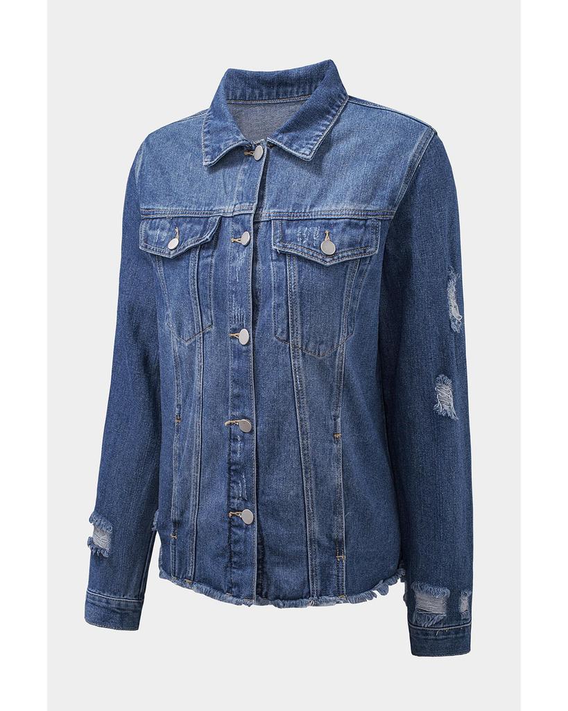Azura Exchange Distressed Buttons Denim Jacket