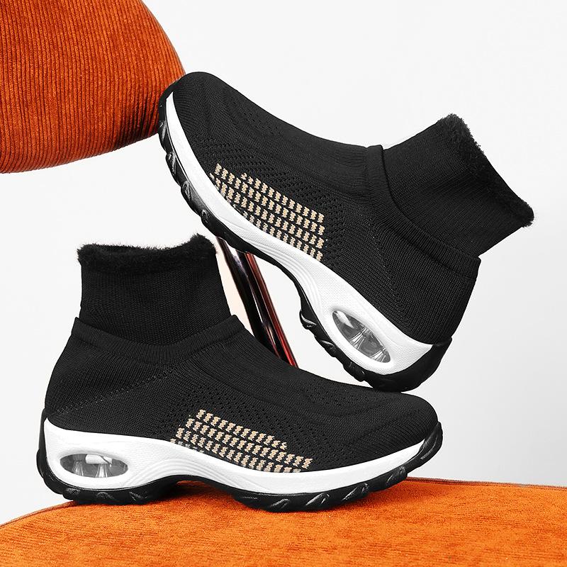 

Зимние новые носки большого размера обувь на воздушной подушке подошва модная универсальная женская обувь для отдыха на природе модная повседневная обувь модные носки 35 чёрный