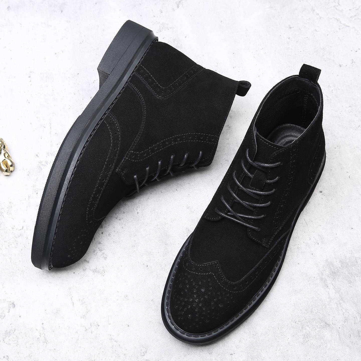 

Ботинки мужские в стиле Old Money, кожаные, в британском стиле, с мехом, броги с перфорацией, ботинки Мартин, модные, универсальные, повседневные, короткие 38