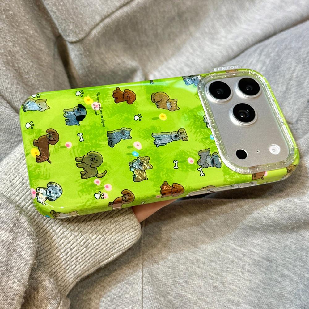 Carino Prato Cane Cartoni Animati Animali Bling Custodia per Telefono Per iPhone 17pro 17ProMax 16 15 14 pro max 13 Glitter Antiurto Morbida Cover