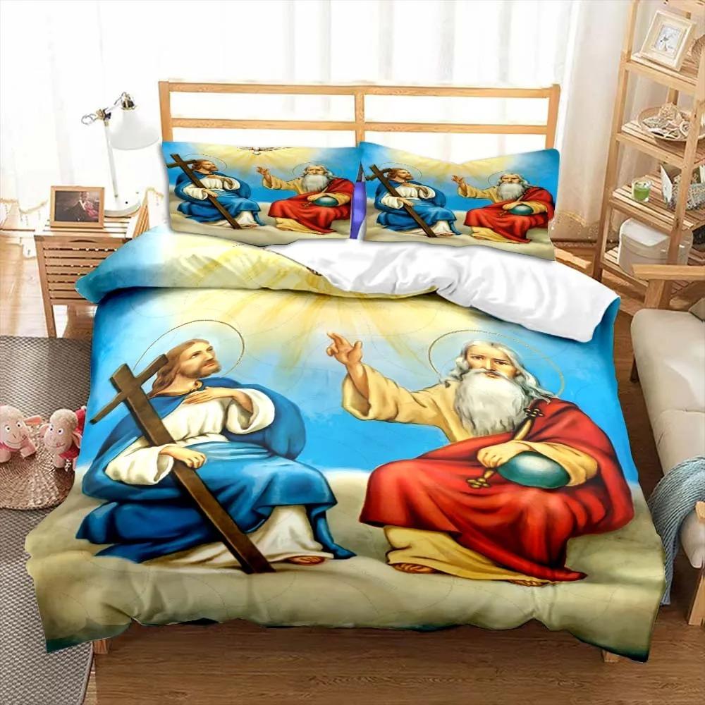 Jesus Jungfrau Maria Bettwäsche-Set Schlafzimmer Einzelbettwäsche-Set Bettdecke Jungen Erwachsene Bett Bettbezug Doppel King Bettdecke Heimdeko