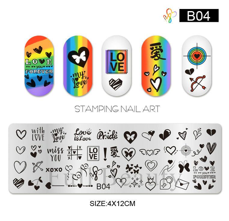 Nail Art Printing Small Long Steel Plate Valentine's Day Love DIY Painted Printing Stainless Steel Nail Printing Plate