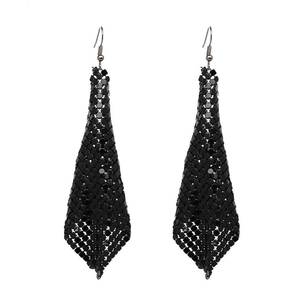 

Trendy Tassel Stud Earrings Grid Sequins Long Tassel Earrings Hanging Earrings Jewelry Party чорний