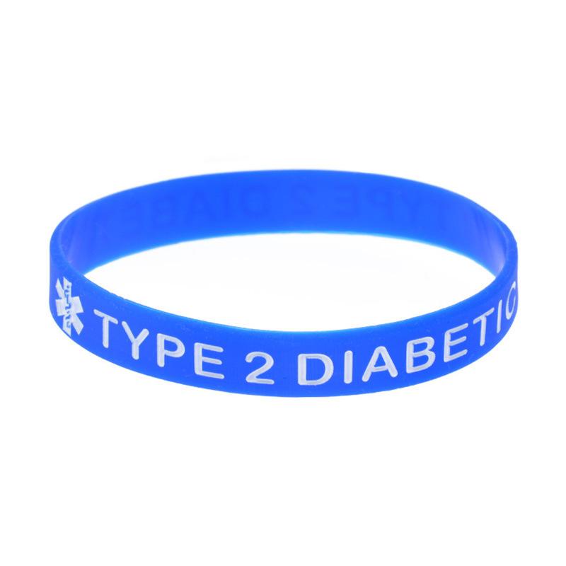 1PC Medical Alert TYPE 2 DIABETIC Silicone Bracelet Type 2 Warning Medical Sports Wrist Strap