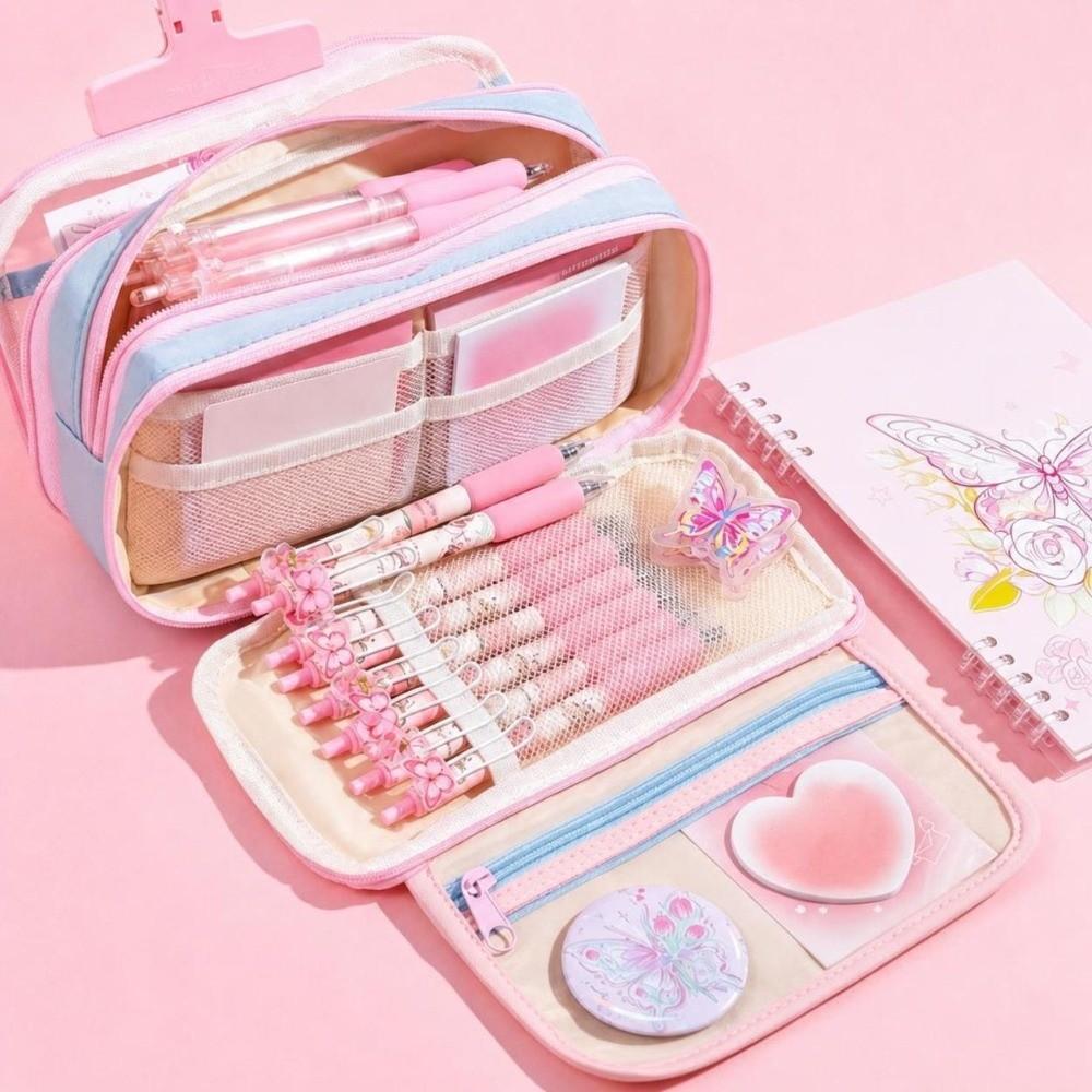 Large Capacity Pen Bag Multi-Pockets Stationery Bag Durable Pencil Case