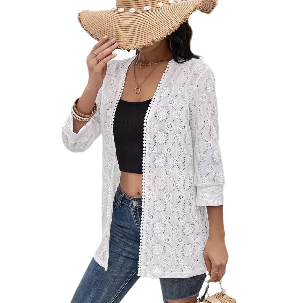 Elegante Spitzen-Patchwork-Spitzen-Cardigan-Außenjacke für Damen