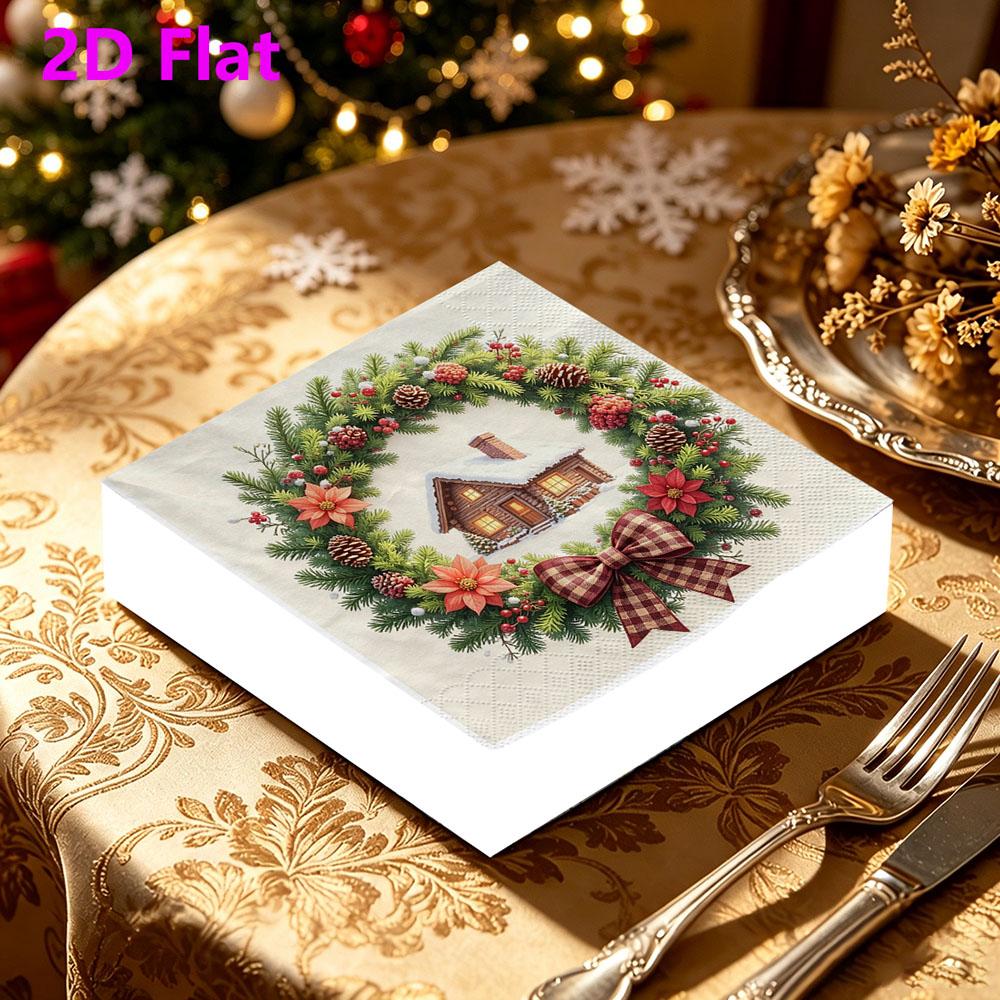 20pcs Disposable Napkins with Christmas Wreath Pattern Print for Wedding,Parties,and Daily Use for Thanksgiving Fall Christmas Table Decoration
