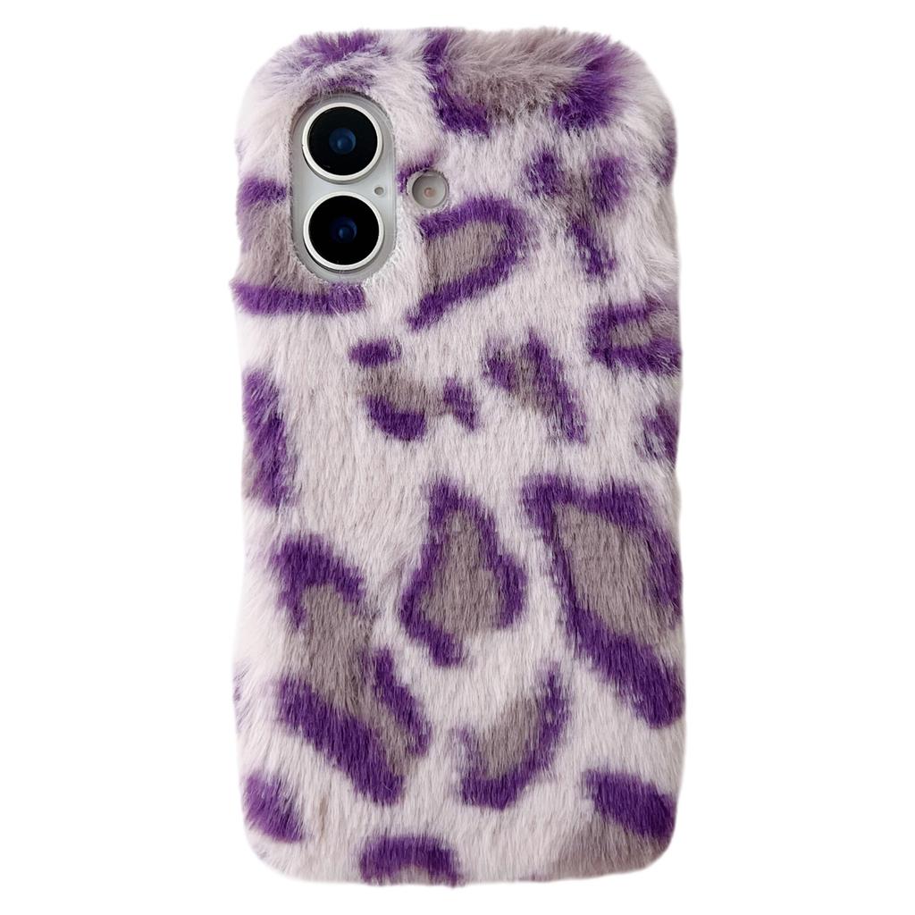 For iPhone 17 Case Leopard Pattern Fluffy Plush TPU Phone Cover